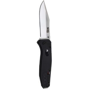 SOG Flare Assisted Folding Knife 3.5" Satin Plain Blade Black GRN Handles