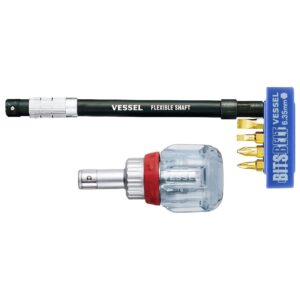 Vessel CRYSTALINE Ratchet Stubby Screwdriver Set with Bits and Flexible Shaft (6 Piece Set)